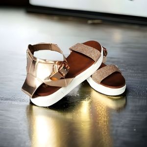 MIA Platform Sandal Size 7.5, Metallic Rose Gold/White, Style Open Round Toe